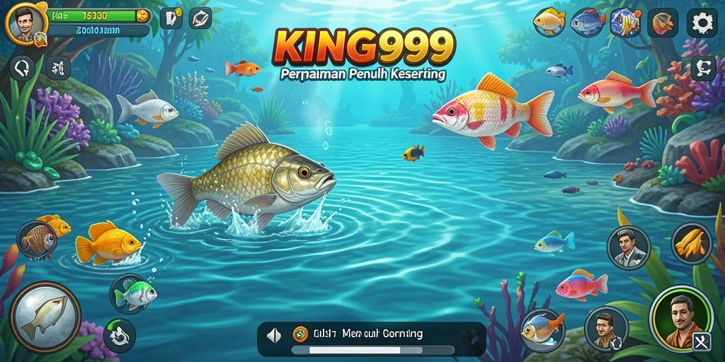 Tampilan gameplay KING999 saat memancing ikan beragam.
