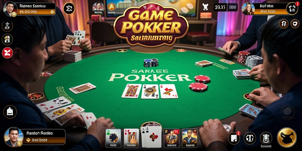 Tampilan gameplay <strong>RK55</strong> yang menarik dengan suasana meja poker.
