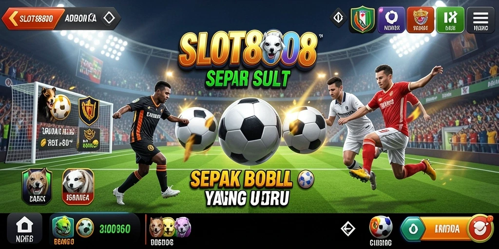 Screenshot gameplay SLOT8808 menampilkan aksi seru bertema sepak bola.