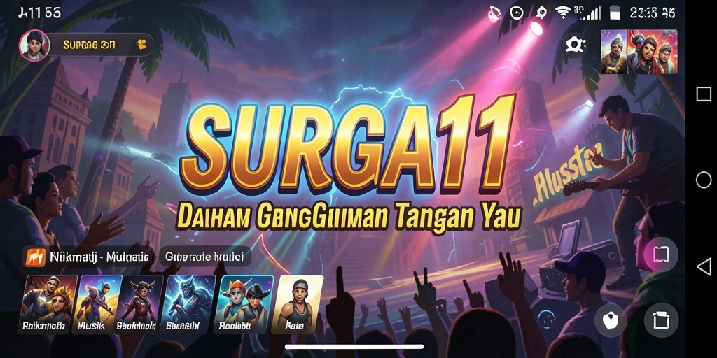 Tampilan gameplay SURGA11 menampilkan antarmuka aplikasi musik yang menarik.